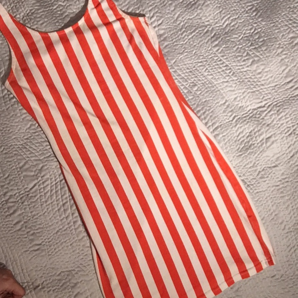White and orange/red striped stretchy mini dress!